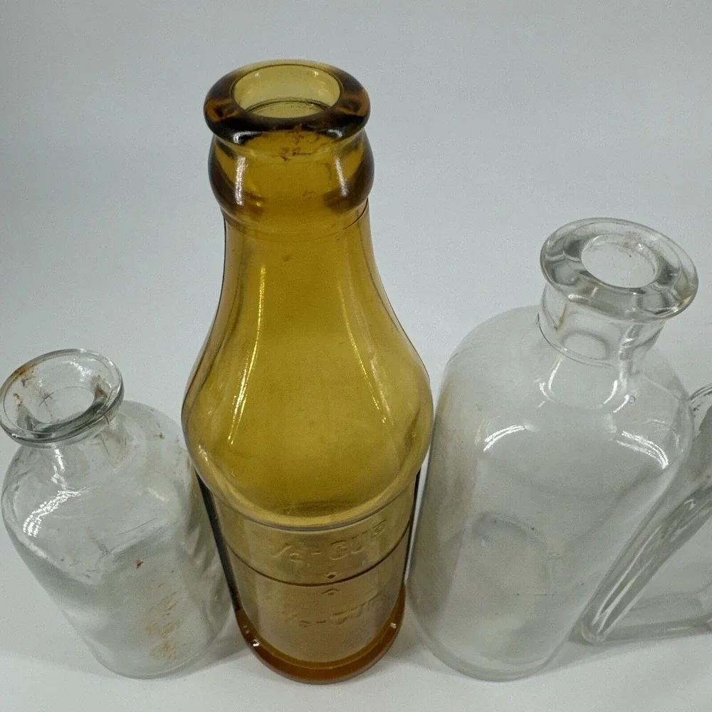 Glass Medicine & Apothecary Bottles Antique Lot Of 8‎ Multi Colors & Sizes
